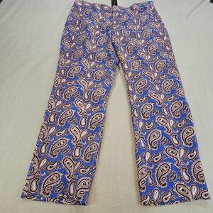Banana Republic Blue Paisley Cropped Pants Women’s Size 8 Mid Rise